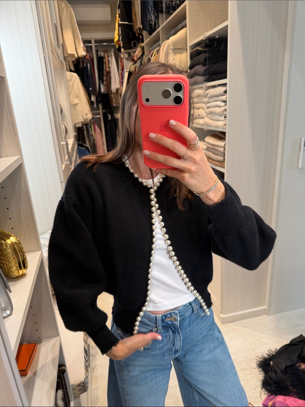 Alexander Wang Black Cardigan with Pearl Trim - Picture 1 of 4